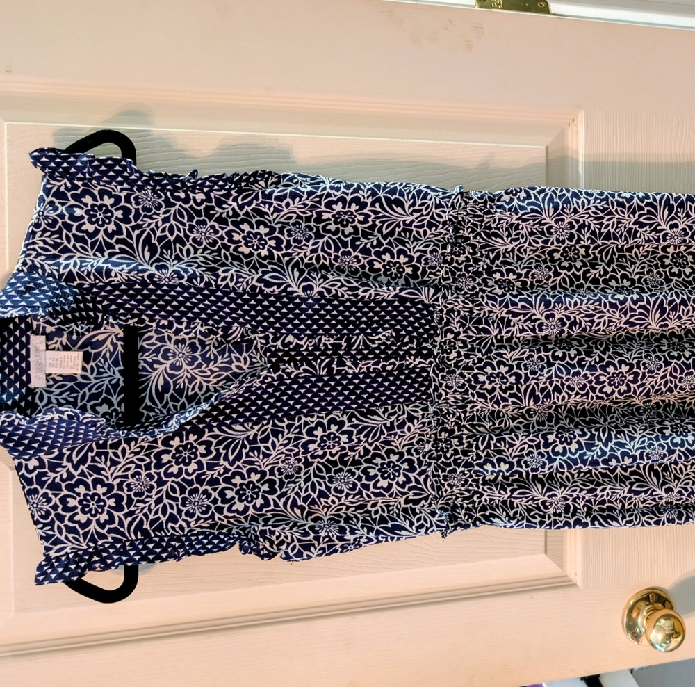 London Times Navy and White Maxi Patterned Dress